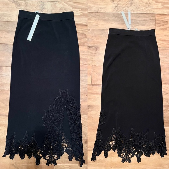 NWT Jonathan Simkhai Applique Knit Midi Bodycon Pencil Skirt Slit Black 0 - Picture 3 of 3
